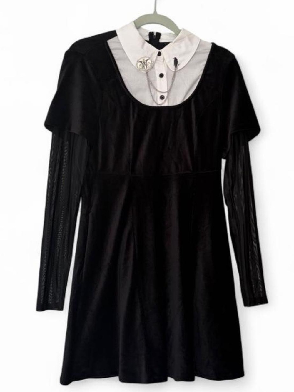 Wednesday Addams Black Velvet Collared Twofer Long-Sleeve Dress Size M